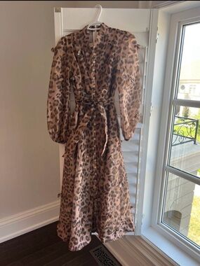 Leopard Print Button-Front Midi Dress in Brown S/M